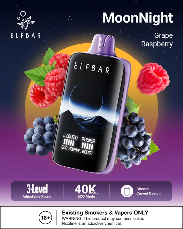 ELF BAR MOON NIGHT 40000 GRAPE RASPBERRY 5% RECHARGEABLE